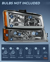 Nilight 2003 2004 2005 2006 2007 Chevy Silverado Avalanche 1500 2500 3500 Headlight Assembly Smoke Chrome Case Amber Reflector DRL, view 2