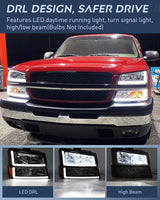 Nilight 2003 2004 2005 2006 2007 Chevy Silverado Avalanche 1500 2500 3500 Headlight Assembly Smoke Chrome Case Amber Reflector DRL, view 6