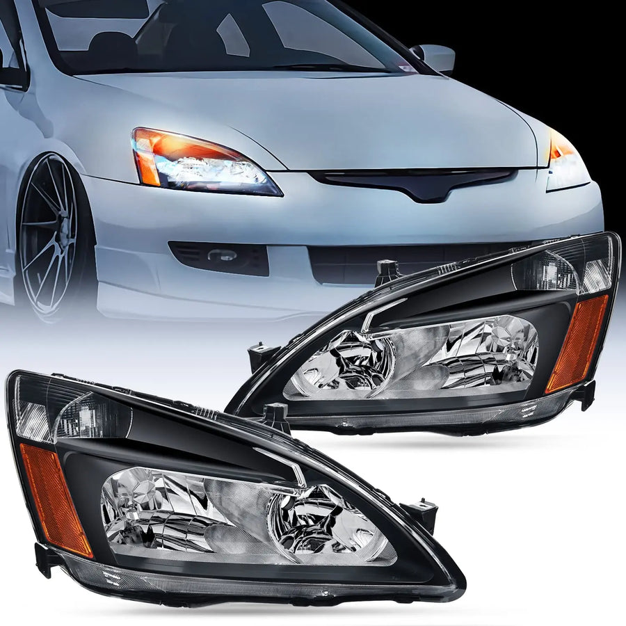 Nilight 2003 2004 2005 2006 2007 Honda Accord Headlight Assembly Black Case Amber Reflector