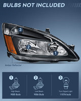 Nilight 2003 2004 2005 2006 2007 Honda Accord Headlight Assembly Black Case Amber Reflector, view 2