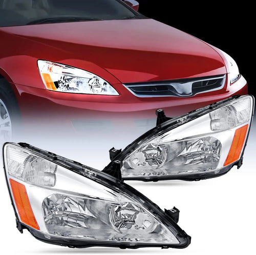 Nilight 2003 2004 2005 2006 2007 Honda Accord Headlight Assembly Chrome Case Amber Reflector