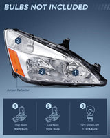 Nilight 2003 2004 2005 2006 2007 Honda Accord Headlight Assembly Chrome Case Amber Reflector, view 2