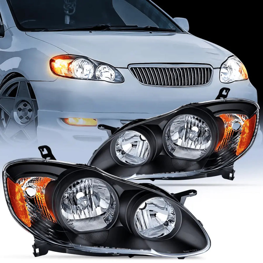 Nilight 2003 2004 2005 2006 2007 2008 Toyota Corolla Headlight Assembly Black Case Amber Reflector