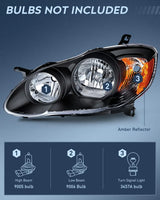 Nilight 2003 2004 2005 2006 2007 2008 Toyota Corolla Headlight Assembly Black Case Amber Reflector, view 2