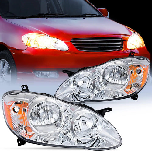 Nilight 2003 2004 2005 2006 2007 2008 Toyota Corolla Headlight Assembly Chrome Case Amber Reflector