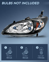 Nilight 2004 2005 Honda Civic Headlight Assembly Black Housing Amber Reflector Upgraded Clear Lens, view 2