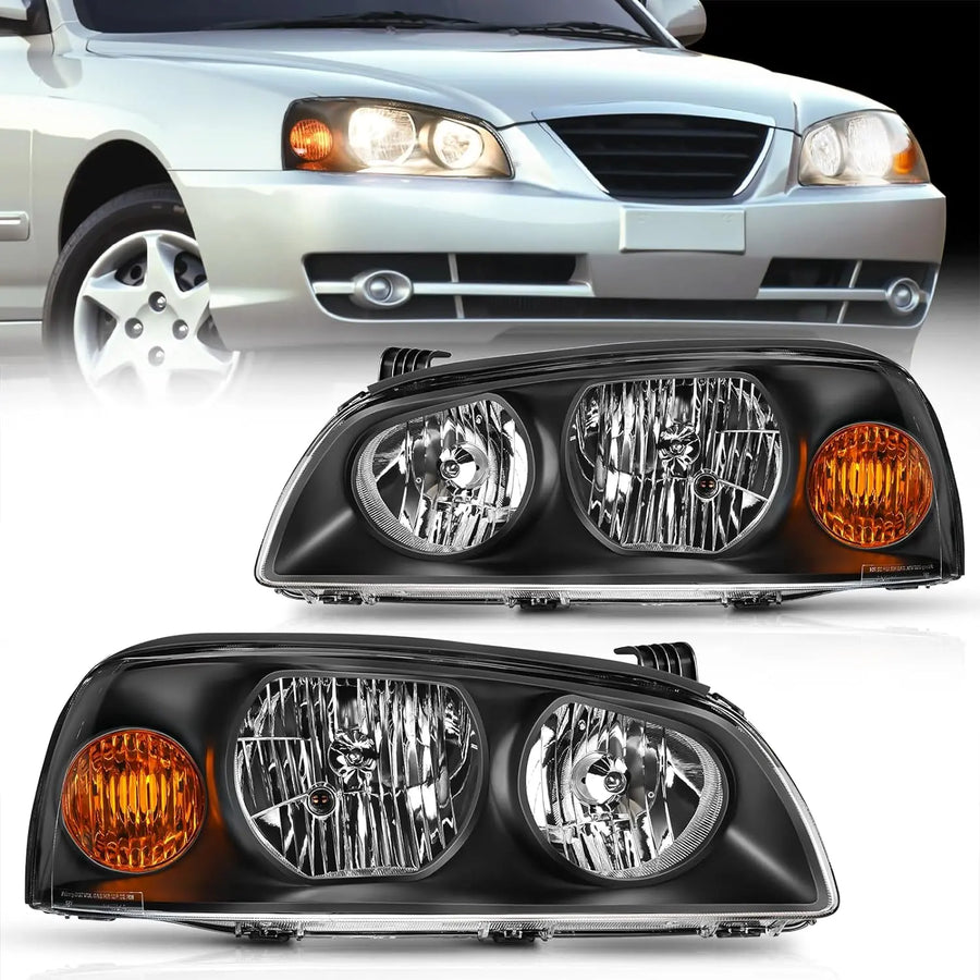 Nilight 2004 2005 2006 Hyundai Elantra Headlight Assembly Black Housing Amber Reflector
