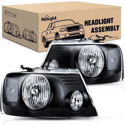 Nilight 2004 2005 2006 2007 2008 Ford F150 2006 2007 2008 Lincoln Mark LT Headlight Assembly Black Case Clear Reflector