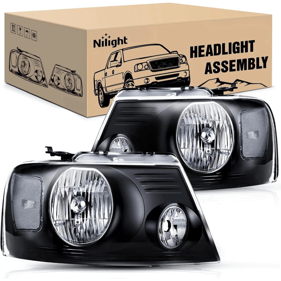 Nilight 2004 2005 2006 2007 2008 Ford F150 2006 2007 2008 Lincoln Mark LT Headlight Assembly Black Case Clear Reflector