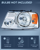 Nilight 2004 2005 2006 2007 2008 Ford F150 2006 2007 2008 Lincoln Mark LT Headlight Assembly Chrome Case Amber Reflector, view 2