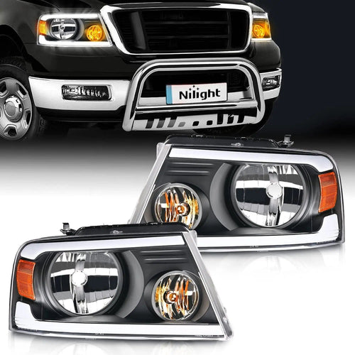 Nilight 2004 2005 2006 2007 2008 Ford F150 2006 2007 2008 Lincoln Mark LT Led DRL Headlight Assembly Black Case Amber Reflector