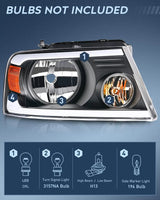 Nilight 2004 2005 2006 2007 2008 Ford F150 2006 2007 2008 Lincoln Mark LT Led DRL Headlight Assembly Black Case Amber Reflector, view 2