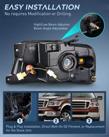 Nilight 2004 2005 2006 2007 2008 Ford F150 2006 2007 2008 Lincoln Mark LT Led DRL Headlight Assembly Black Case Amber Reflector, view 3