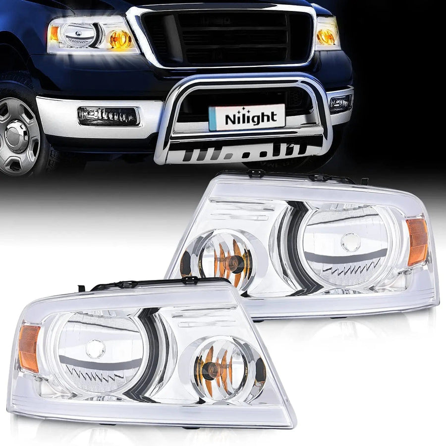 Nilight 2004 2005 2006 2007 2008 Ford F150 2006 2007 2008 Lincoln Mark LT Led DRL Headlight Assembly Chrome Case Amber Reflector