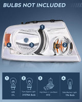 Nilight 2004 2005 2006 2007 2008 Ford F150 2006 2007 2008 Lincoln Mark LT Led DRL Headlight Assembly Chrome Case Amber Reflector, view 2