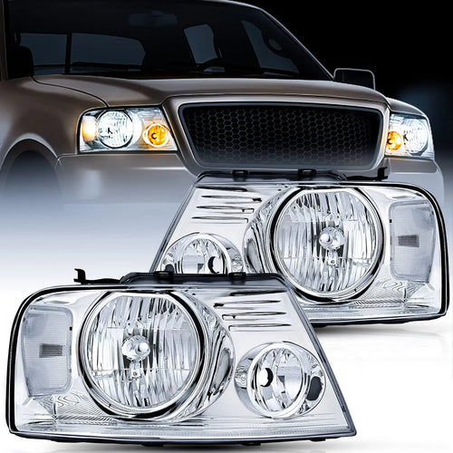 Nilight 2004 2005 2006 2007 2008 Ford F150 Lincoln Mark LT Headlight Assembly Chrome Case Clear Reflector