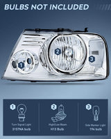Nilight 2004 2005 2006 2007 2008 Ford F150 Lincoln Mark LT Headlight Assembly Chrome Case Clear Reflector, view 2
