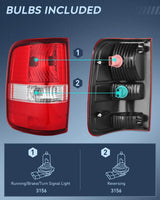 Nilight 2004 2005 2006 2007 2008 Ford F150 Taillight Assembly Rear Lamp Replacement OE Style Red Housing Driver Passenger Side, view 2