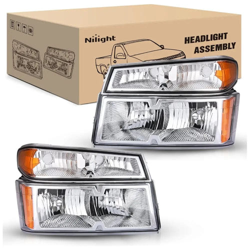 Nilight 2004 2005 2006 2007 2008 2009 2010 2011 2012 Chevy Colorado 2004 2005 2006 2007 2008 2009 2010 2011 2012 GMC Canyon 2006 2007 2008 Isuzu Headlight Assembly Chrome Case Clear Reflector