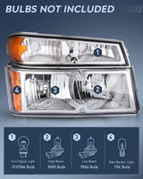 Nilight 2004 2005 2006 2007 2008 2009 2010 2011 2012 Chevy Colorado 2004 2005 2006 2007 2008 2009 2010 2011 2012 GMC Canyon 2006 2007 2008 Isuzu Headlight Assembly Chrome Case Clear Reflector, view 2