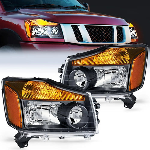 Nilight 2004 2005 2006 2007 2008 2009 2010 2011 2012 2013 2014 2015 Nissan Titan 2005 2006 2007 Armada 2004 Pathfinder Armada Headlight Assembly Black Case Amber Reflector