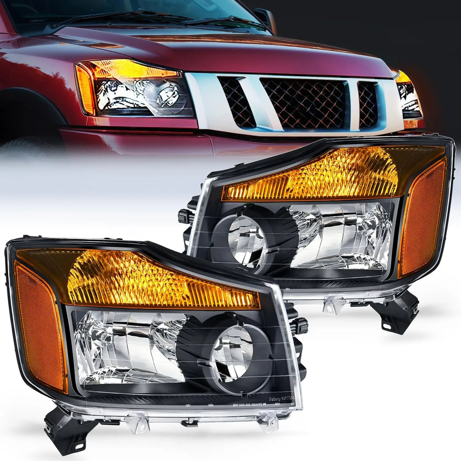 Nilight 2004 2005 2006 2007 2008 2009 2010 2011 2012 2013 2014 2015 Nissan Titan 2005 2006 2007 Armada 2004 Pathfinder Armada Headlight Assembly Black Case Amber Reflector