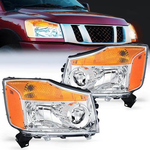 Nilight 2004 2005 2006 2007 2008 2009 2010 2011 2012 2013 2014 2015 Nissan Titan 2005 2006 2007 Armada 2004 Pathfinder Armada Headlight Assembly Chrome Case Amber Reflector