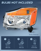 Nilight 2004 2005 2006 2007 2008 2009 2010 2011 2012 2013 2014 2015 Nissan Titan 2005 2006 2007 Armada 2004 Pathfinder Armada Headlight Assembly Chrome Case Amber Reflector, view 2