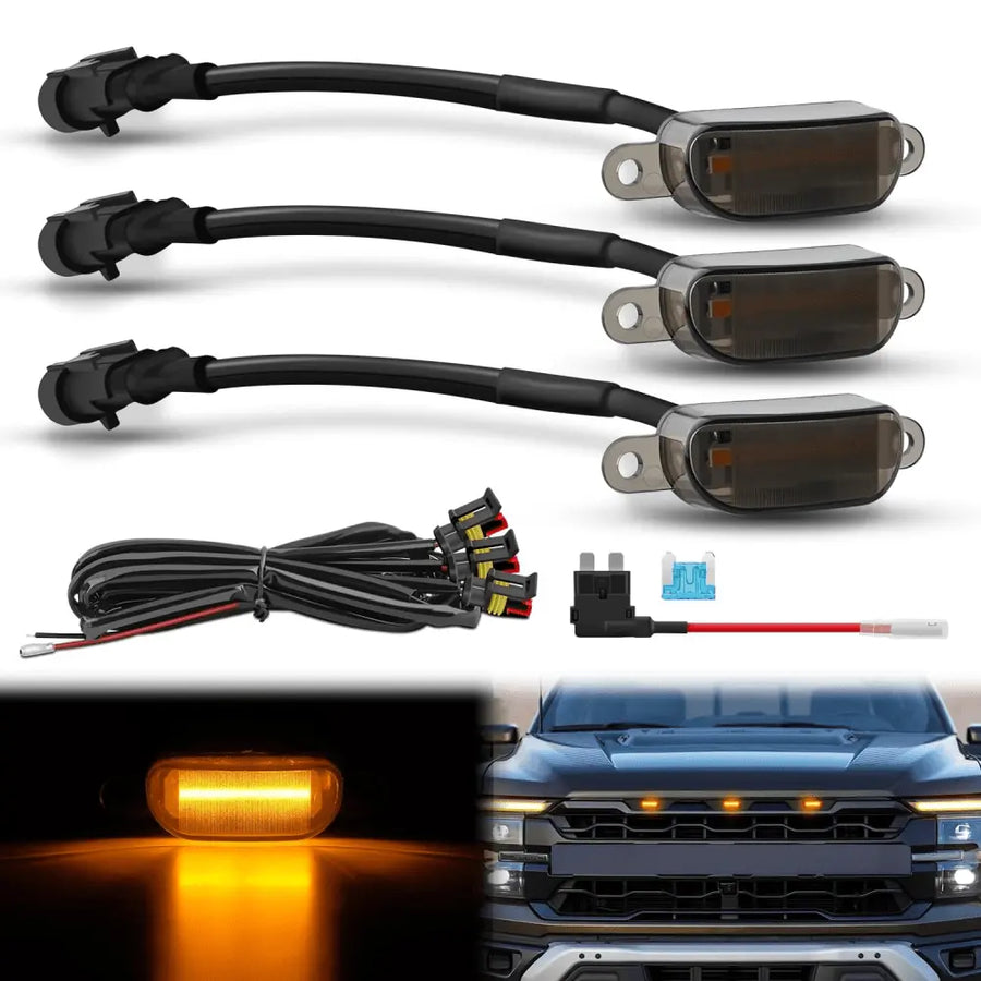 Nilight 2004-2019 Ford F150 Raptor 2013-2018 Dodge Ram 1500 4LED Amber Front Grille Marker Lights
