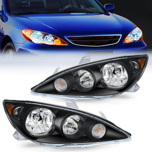 Nilight 2005 2006 Toyota Camry LE XLE SE Headlight Assembly Black Case Amber Reflector Clear Lens