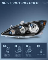 Nilight 2005 2006 Toyota Camry LE XLE SE Headlight Assembly Black Case Amber Reflector Clear Lens, view 2