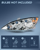Nilight 2005 2006 Toyota Camry LE XLE SE Headlight Assembly Chrome Case Amber Reflector Clear Lens, view 2