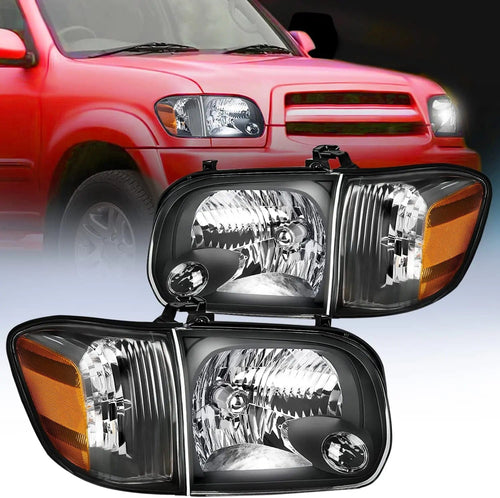 Nilight 2005 2006 Toyota Tundra 4 Door Double Crew Cab 2005 2006 2007 Sequoia Headlight Assembly Black Case Amber Reflector
