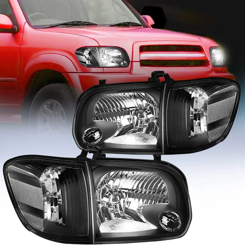 Nilight 2005 2006 Toyota Tundra 4 Door Double Crew Cab 2005 2006 2007 Sequoia Headlight Assembly Black Case Clear Reflector