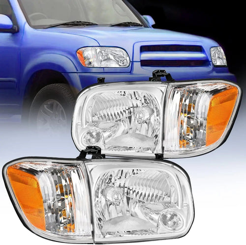 Nilight 2005 2006 Toyota Tundra 4 Door Double Crew Cab 2005 2006 2007 Sequoia Headlight Assembly Chrome Case Amber Reflector
