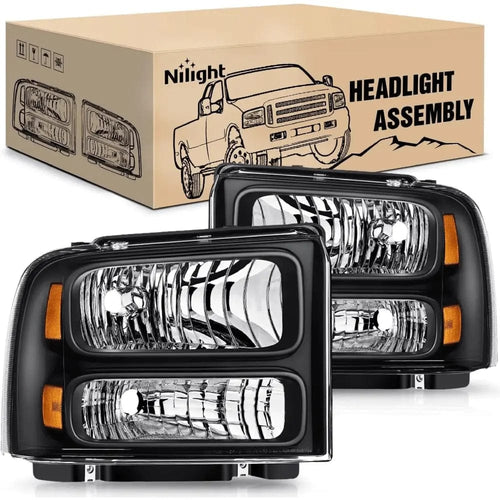Nilight 2005 2006 2007 Ford F250 F350 F450 F550 Headlight Assembly Black Case Amber Reflector