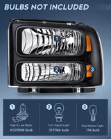 Nilight 2005 2006 2007 Ford F250 F350 F450 F550 Headlight Assembly Black Case Amber Reflector, view 3