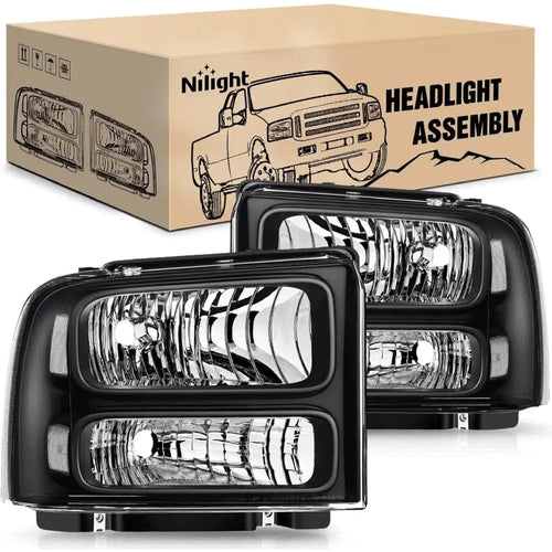 Nilight 2005 2006 2007 Ford F250 F350 F450 F550 Headlight Assembly Black Case Clear Reflector