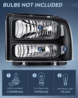 Nilight 2005 2006 2007 Ford F250 F350 F450 F550 Headlight Assembly Black Case Clear Reflector, view 5