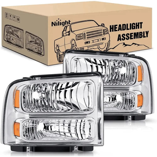 Nilight 2005 2006 2007 Ford F250 F350 F450 F550 Headlight Assembly Chrome Case Amber Reflector