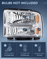 Nilight 2005 2006 2007 Ford F250 F350 F450 F550 Headlight Assembly Chrome Case Amber Reflector, view 6