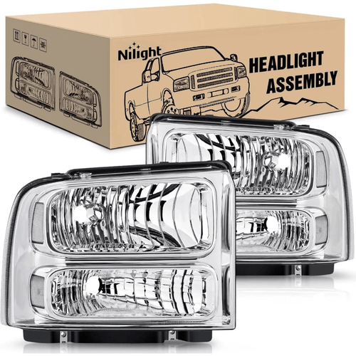 Nilight 2005 2006 2007 Ford F250 F350 F450 F550 Headlight Assembly Chrome Case Clear Reflector