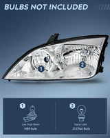 Nilight 2005 2006 2007 Ford Focus Headlight Assembly Chrome Housing Clear Reflector Clear Lens, view 2