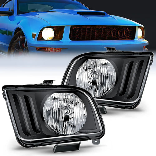 Nilight 2005 2006 2007 2008 2009 Ford Mustang Headlight Assembly Black Housing Clear Reflector Upgraded Clear Lens