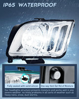 Nilight 2005 2006 2007 2008 2009 Ford Mustang Headlight Assembly Chrome Housing Clear Reflector Upgraded Clear Lens, view 4