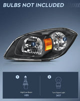 Nilight 2005 2006 2007 Chevy Cobalt 2005 2006 2007 2008 2009 Pontiac Headlight Assembly Black Housing Amber Reflector, view 2