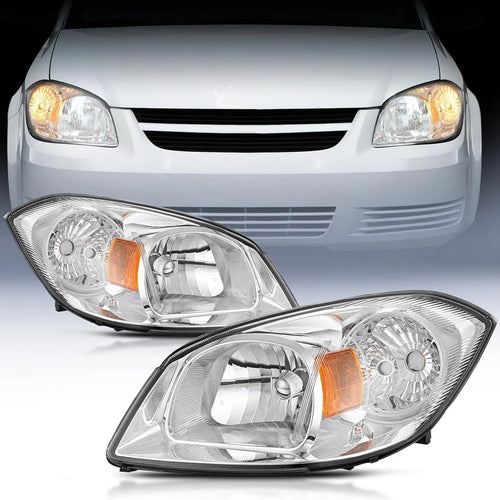 Nilight 2005 2006 2007 Chevy Cobalt 2005  2006 2007 2008 2009 Pontiac Headlight Assembly Chrome Housing Amber Reflector Lens