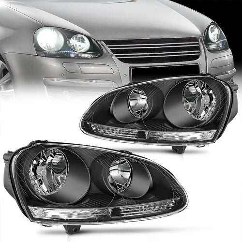 Nilight 2005 2006 2007 2008 2009 2010 Volkswagen Jetta 2006 2007 2008 2009 VW Rabbit GTI Headlight Assembly Black Housing Clear Reflector