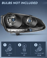Nilight 2005 2006 2007 2008 2009 2010 Volkswagen Jetta 2006 2007 2008 2009 VW Rabbit GTI Headlight Assembly Black Housing Clear Reflector, view 2