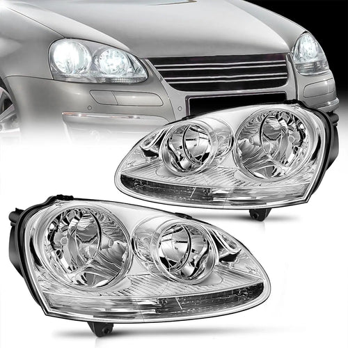 Nilight 2005 2006 2007 2008 2009 2010 Volkswagen Jetta 2006 2007 2008 2009 VW Rabbit GTI Headlight Assembly Chrome Housing Clear Reflector